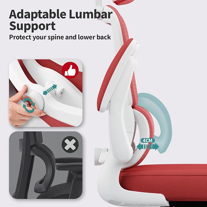 TRALT Office Chair Ergonomic Desk Chair - Gaming Chair with Lumbar Support | 330 LBS Home Office Desk Chairs with Headrest, Reading Chair with Flip-up Armrests, Comfortable Computer Chairs (1, Red) - Image 4