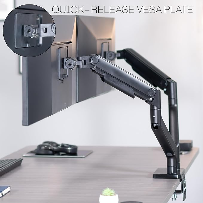 VIVO Heavy Duty Dual Ultra-Wide Monitor Tension Arm, Up to 45 inch Screens, Holds 44 lbs per Arm, Premium Desk Mount Monitor Stand for 2 Ultrawides, Black, STAND-V200V - Image 9