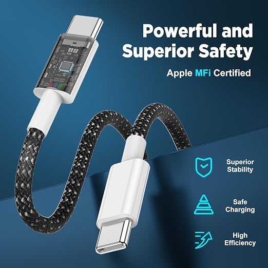 USB C to USB C Cable 6FT+10FT 2Pack 60W iPhone 17 16 15 Charger Cord Long Type C to C Cable Fast Charging for Apple iPhone 17 16 15/Pro/Pro Max/Plus/iPad Pro Air/MacBook/Air/Mini/Samsung Galaxy-Black - Image 4