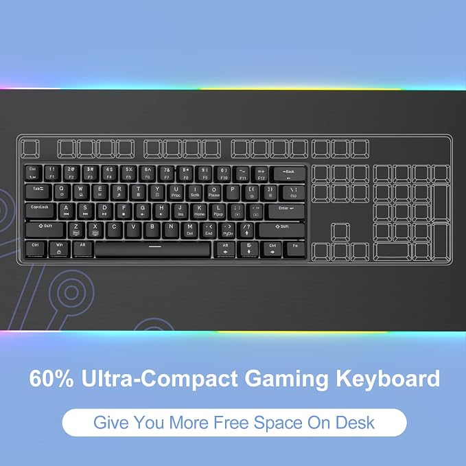 DIERYA 60% Mechanical Keyboard, DK61se Wired Gaming Keyboard with Blue Switches, LED Backlit Ultra-Compact 61 Keys Mini Office Keyboard for Windows Laptop PC Gamer Typist（Black） - Image 2