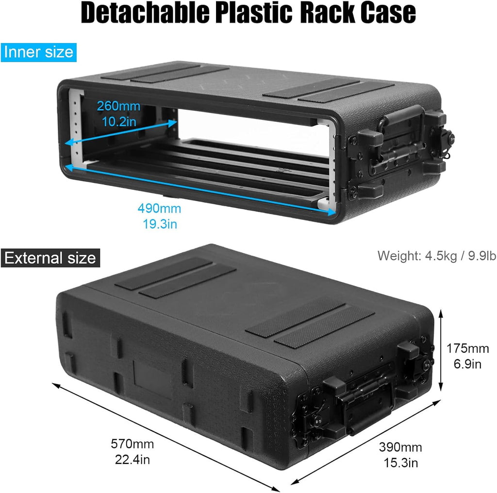 Diandian 2U Rack Case Shallow 11" Depth, Rackmount Flight Case Shock Mount - Image 3