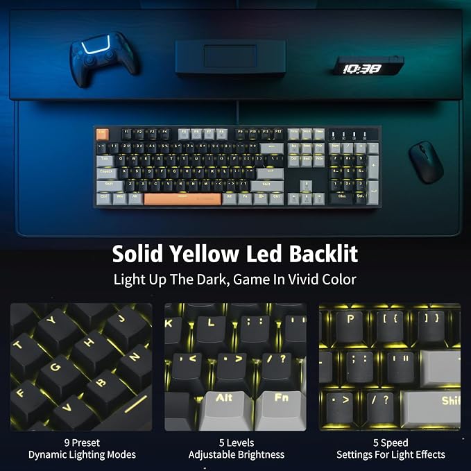 E-YOOSO Wired Mechanical Gaming Keyboard, Red Switch, Black Gray | Hot Swappable, Yellow LED Backlit, 104 Key Anti-ghosting, Full-Size Computer Keyboards for Office Work PC Mac - Image 4