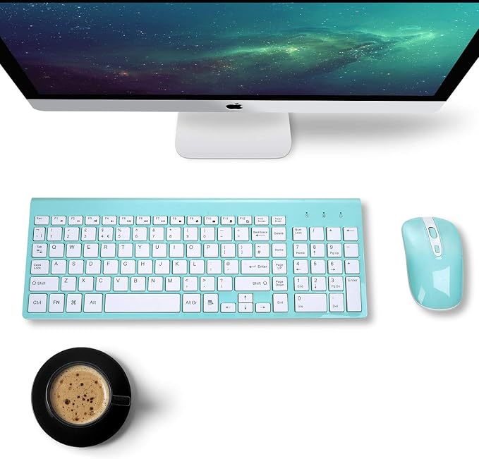 cimetech Wireless Keyboard and Mouse Combo, Compact Silent Ergonomic Scissor Switch Keyboard and Optical Mouse Set, 2.4G Lag-Free Cordless Keyboard Mice for Computer, Mac, Laptop, PC, Windows - Blue - Image 5