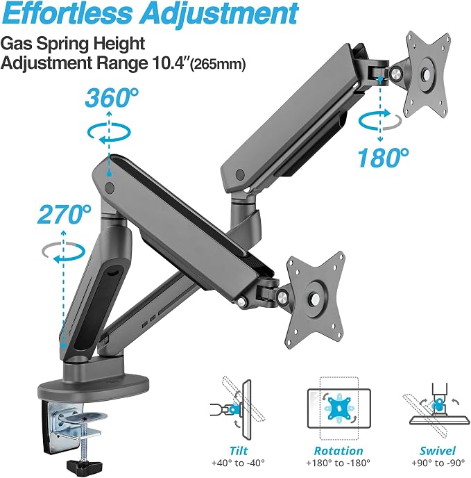 AVLT Dual 27”-43” RGB Gaming Monitor Arm Desk Mount -Dark Gray | 20 Lighting Modes Touch Button Control Fits Flat/Curved/Ultrawide Screen Height Swivel Tilt Rotation Adjustable Monitor - Image 3