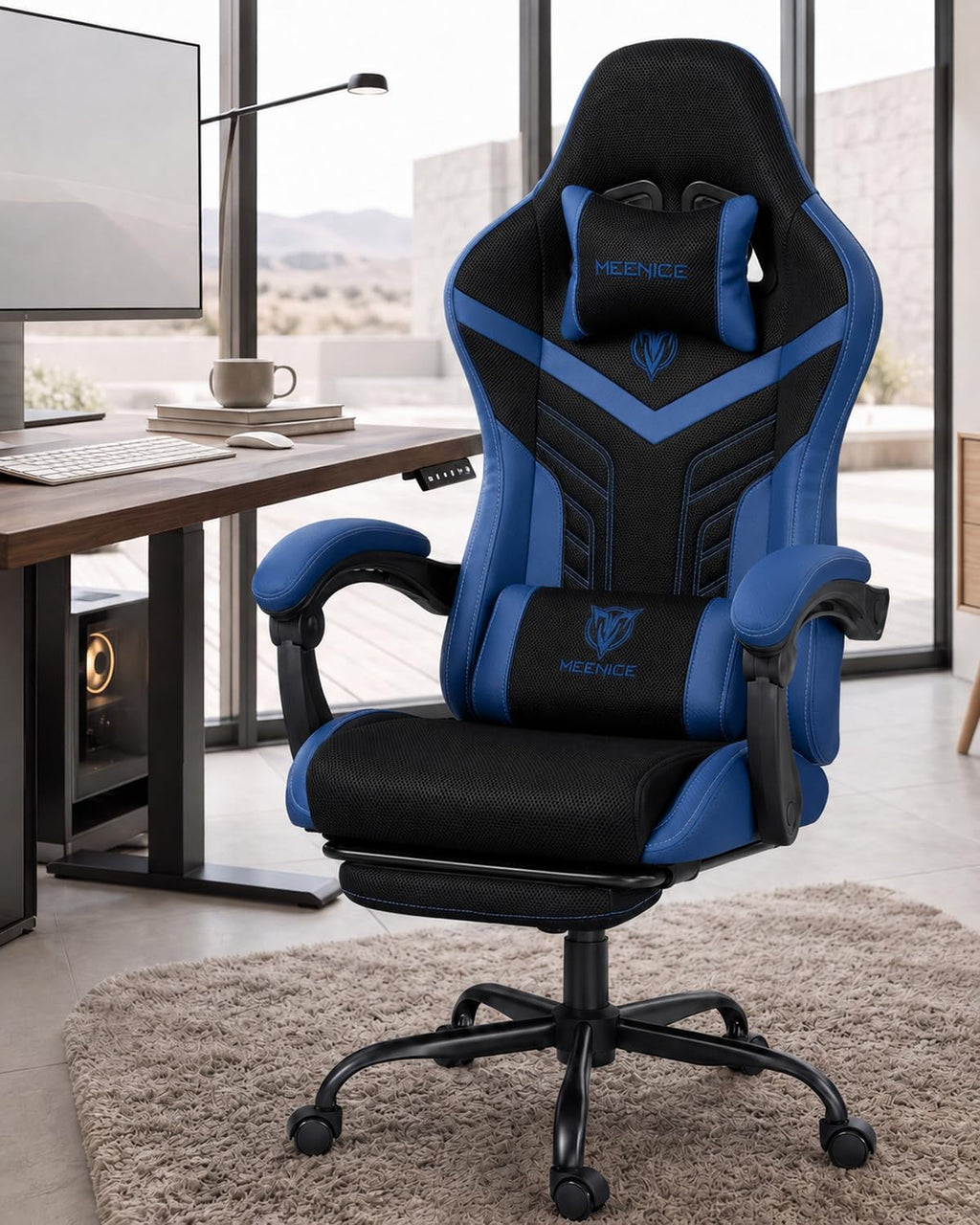Ergonomic Gaming Chair with Footrest for Adults, Leather Mesh - Image 2