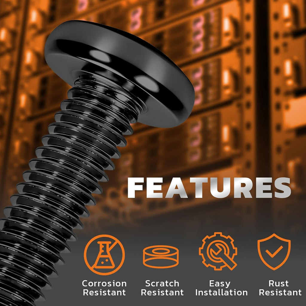 M6 x 16mm Rack Screws Kit, Cage Nuts, 30 Sets, Black - Image 4