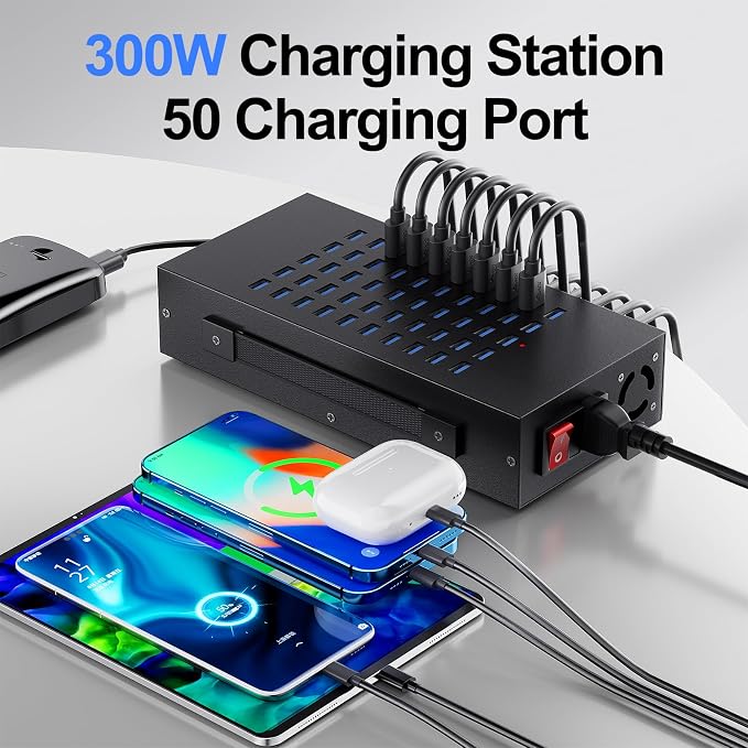 50 Port 200 Watt (40A) USB Charging Station, High Power Fast Charger Block | Multiple Desktop Charging Station with Smart IC Protection, Suitable for Hotels, Schools, Offices & Retail Stores - Image 2
