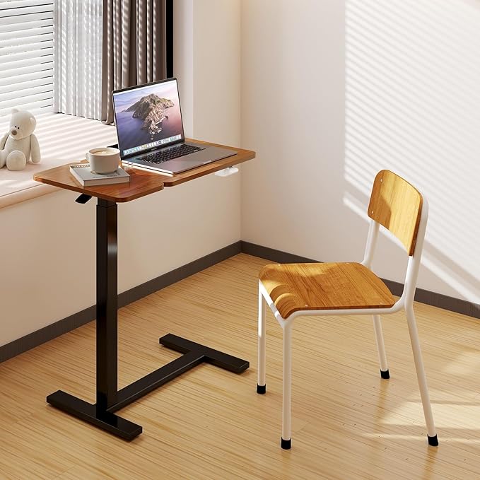 DUMOS Adjustable Bedside Overbed Table with Wheels, Brown | Laptop Standing Desk with Tilting Top Height, Mobile Rolling Computer Cart for Hospital Home Bedroom Use - Image 8