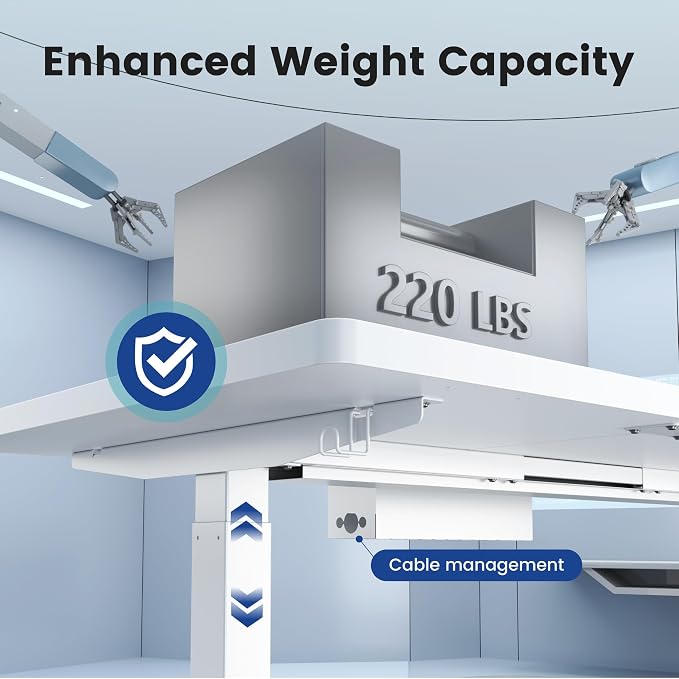 FEZIBO Standing Desk 83 × 37 Inch Electric Height Adjustable, White | 1" Thick Large Adjustable Desk with Integrated Dual-Beam, Cable Management, Computer Desk for Home Office Workstation - Image 7