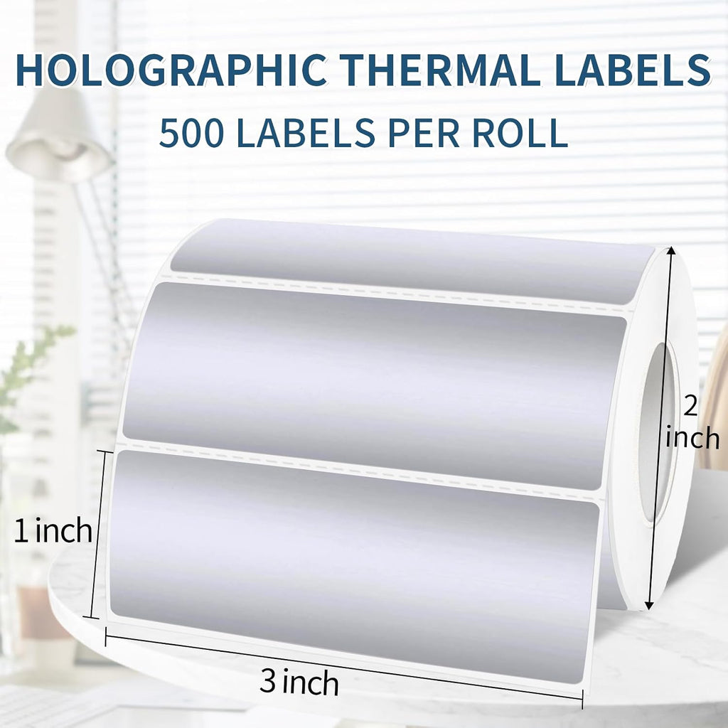 1" x 3" Silver Thermal Label Stickers,Waterproof Thermal Printer Sticker Labels for Gift Wrapping, Self-Adhesive Name Price Tag DIY Custom Logo Design (500 pcs,Silver) - Image 2