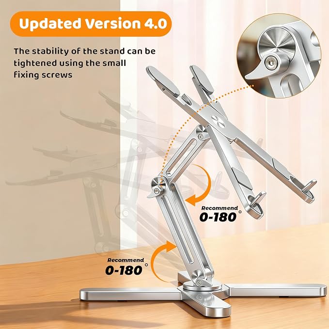 N86 360 Rotating Laptop Stand for Desk with Locking Knobs, Silver | Aluminum Ergonomic Riser Adjustable Height & Angle for Collaborative Work. Foldable Portable Fits MacBook & Laptops up to 16" - Image 2