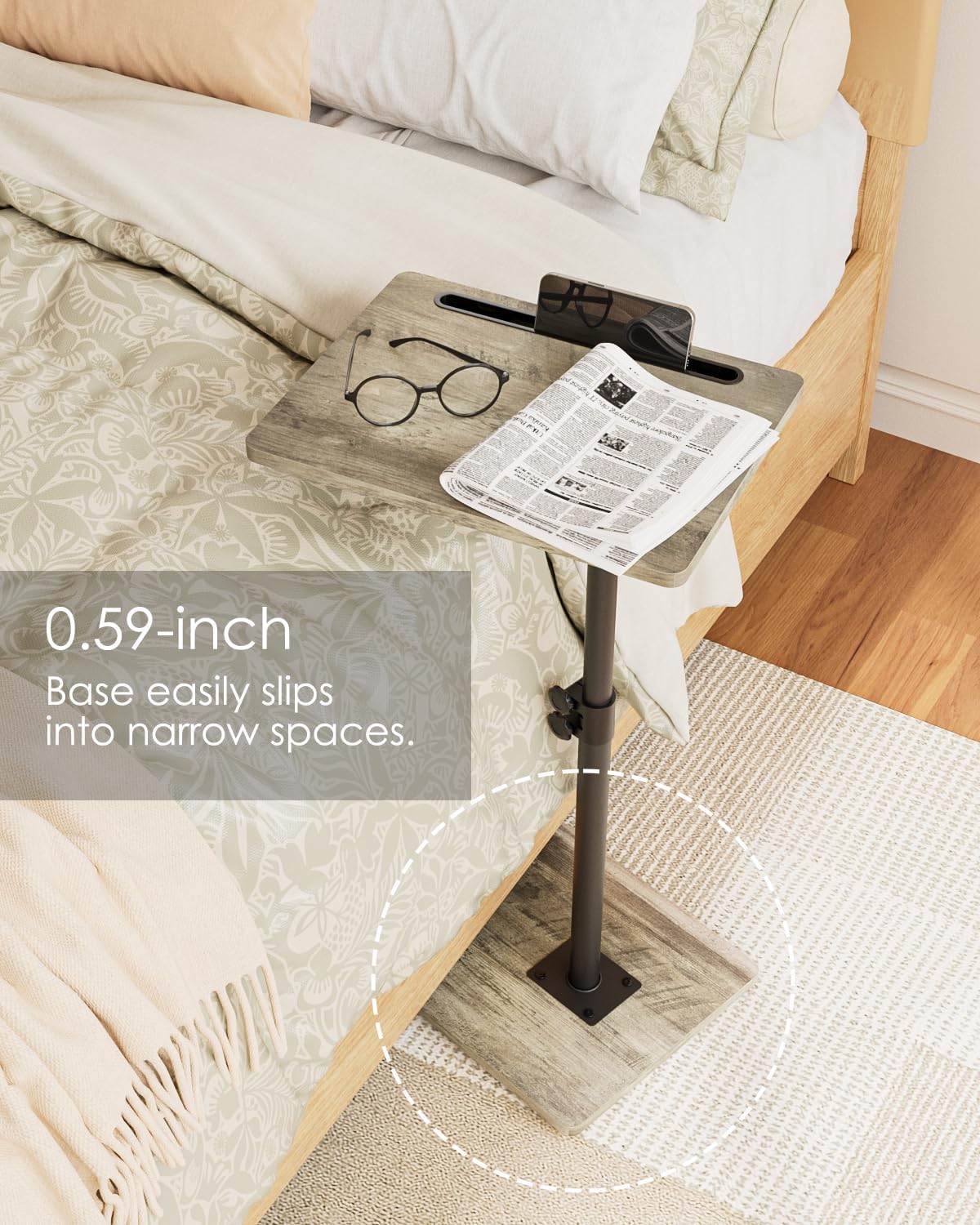 Sofa Arm Tray Table - 360° Swivel Height Adjustable End Table, Small Snack Side Table for Couch, C Shaped Table for Bed, Chair or TV Tray Table(Greige) - Image 4