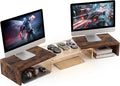 Dual Monitor Riser, Acrylic Monitor Riser with Keyboard Storage, Adjustable Angle & Length Computer Monitor Stand, Wide Desk Shelf for Top of Desk for Home Office_Wood Look by Bingyouth