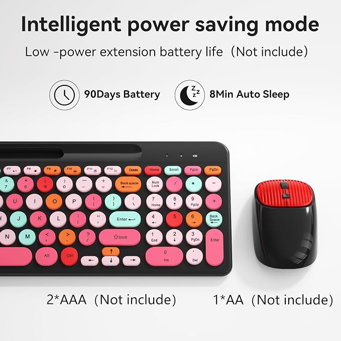 Retro Typewriter Wireless Keyboard with Round Keycaps, 2.4GHz Compact USB Cute Wireless Keyboard and Mouse Combo for Desktop, Laptop and Computer - Image 3