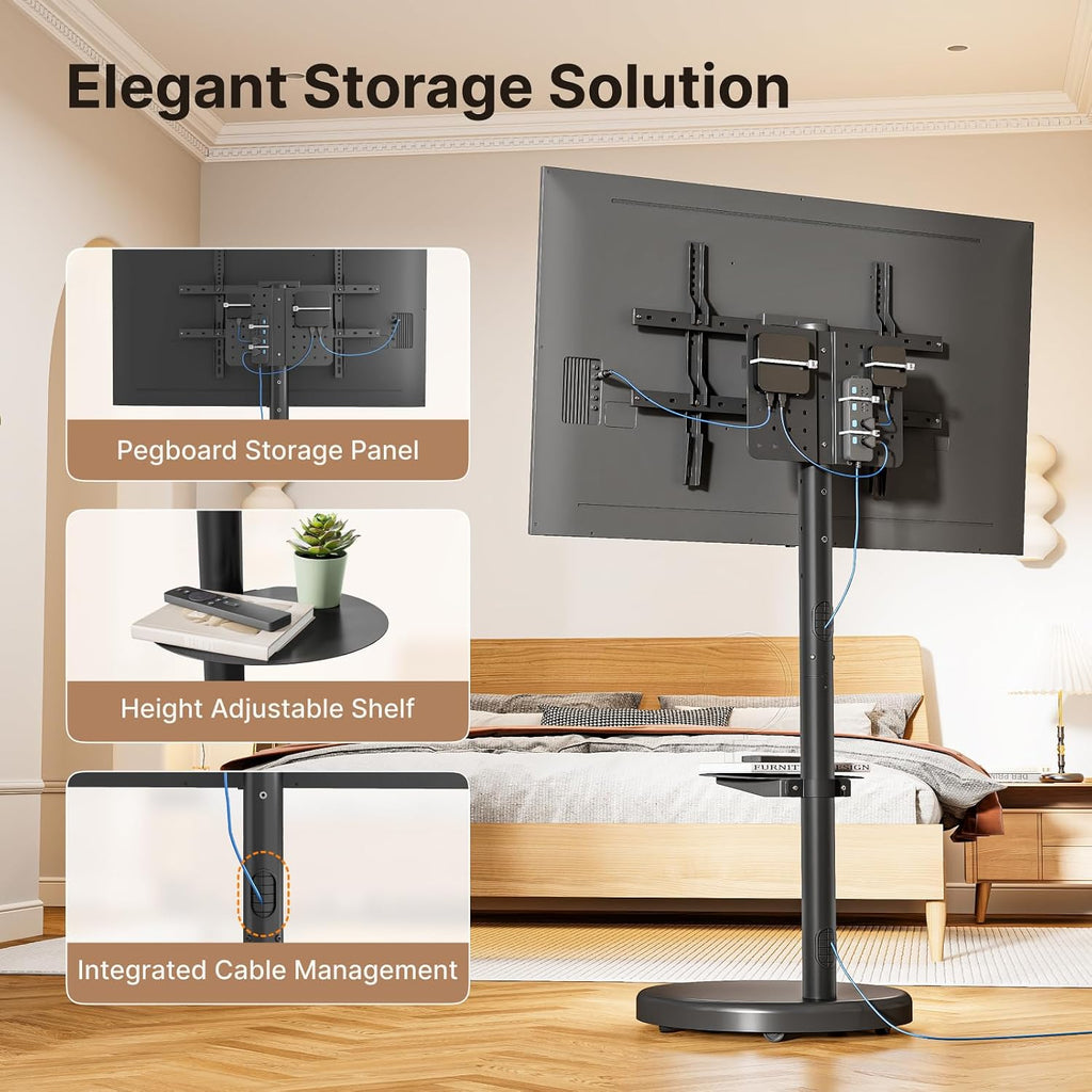 Rolling TV Stand for 37-86" TVs, 110 lbs, Black - Image 5