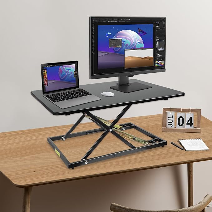 32in Desk Riser for Standing or Sitting, Large Standing Desk Converter, Height Adjustable Sit Stand Desk Converter, Fully Assembled Monitor Laptop Riser Workstation for Home Office, Black - Image 8