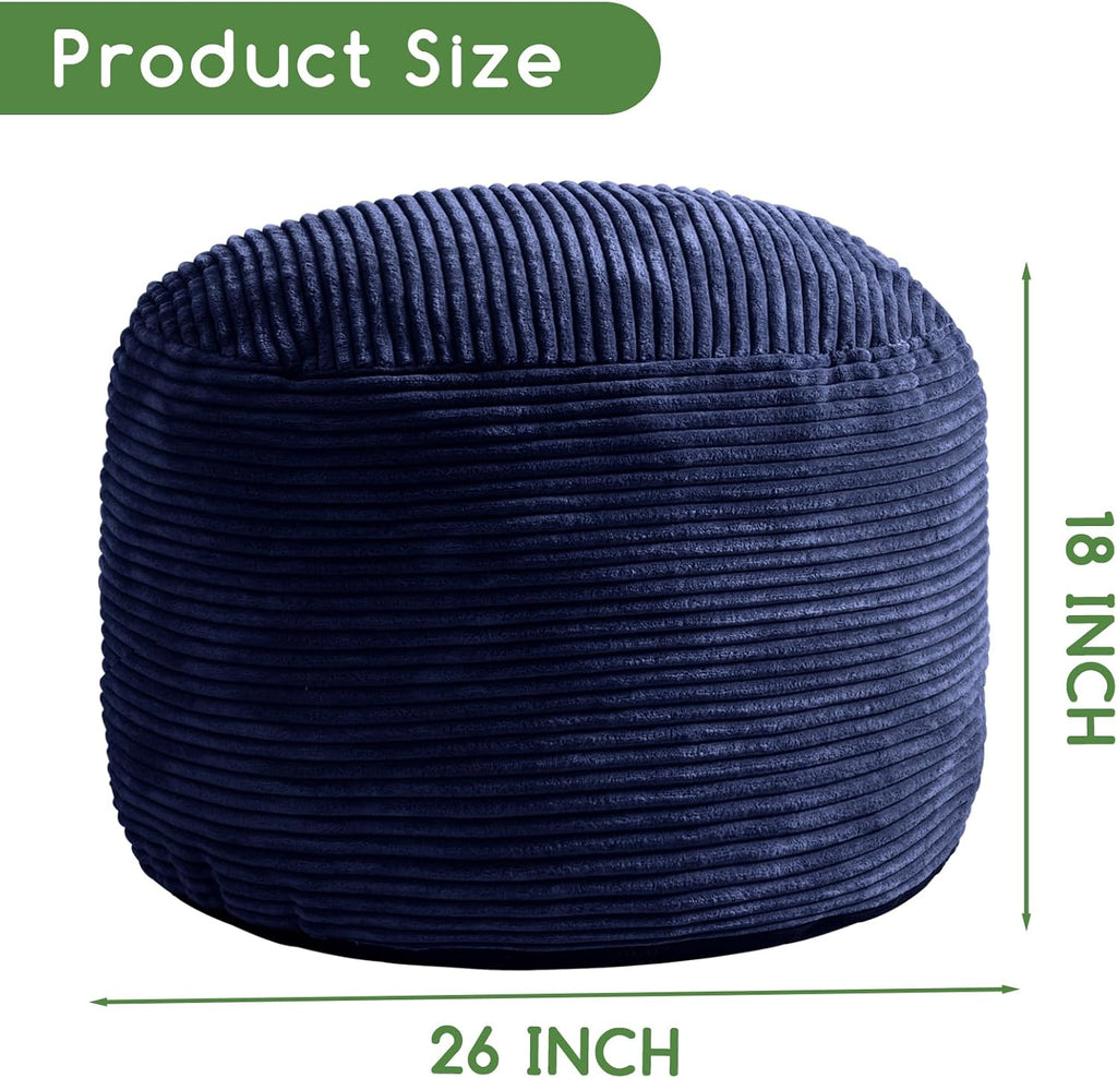 HIGOGOGO Round Stuffed Pouf Ottoman, Corduroy Poufs with Foam Chunk Filling, Furry and Fluffy Pouf Foot Stool Storage Ottoman, 26 X 18 Floor Poufs Foot Rest for Living Room, Navy - Image 2