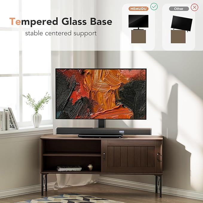 Universal Swivel TV/Table Top TV Stand for 19 to 43 inch TVs with 90 Degree Swivel, 4 Level Height Adjustable, Heavy Duty Tempered Glass Base, Holds up to 99LBS HT02B-001 - Image 5