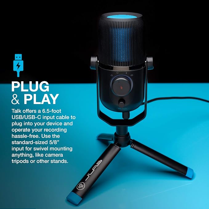JLab Talk USB Microphone, USB-C Output, Cardioid, Omnidirectional, Stereo or Bidirectional, 96k Sample Rate, 20Hz, 20kHz Frequency Response, Volume, Gain Control, Quick Mute, Plug & Play - Image 6