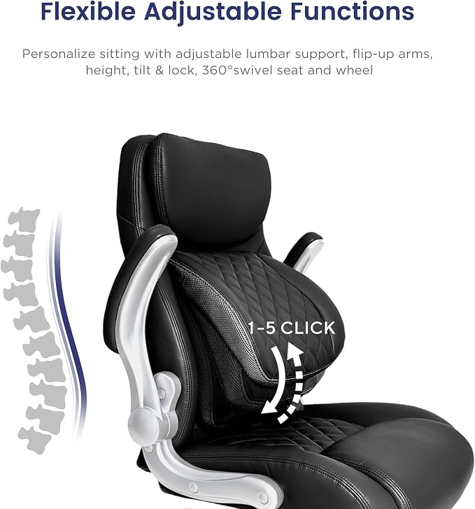 Nouhaus Ergonomic Office Chair Premium Microfiber Leather Adjustable Lumbar Support & Armrests, High Back Comfy Desk Gaming Chairs Executive Computer Swivel Chair Tilt Function(Posture,Black) - Image 5