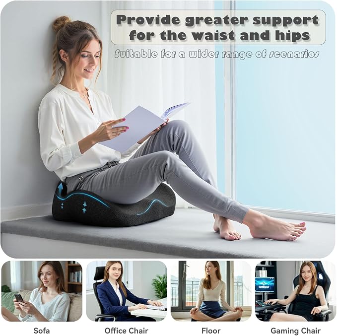 Seat Cushions for Office Chairs, Ergonomic Memory Foam, Dark Gray | Contoured Pressure Support, Soft Modal Washable Cover, Non-Slip Base, 18.1 x 16.9 x 4.7 in, for Desk, Car and Wheelchair - Image 2