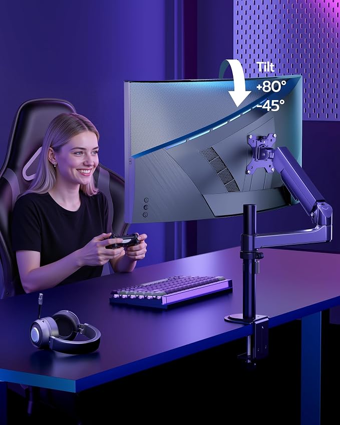 ARES WING Single Monitor Mount - 17 to 40 Inch Screen Monitor Arm, Black | Ultrawide Monitor Arm for Heavy Duty Curved Screen up to 26.4 lbs with Clamp/Grommet Desk Mount, 75/100 Vesa Mount - Image 8
