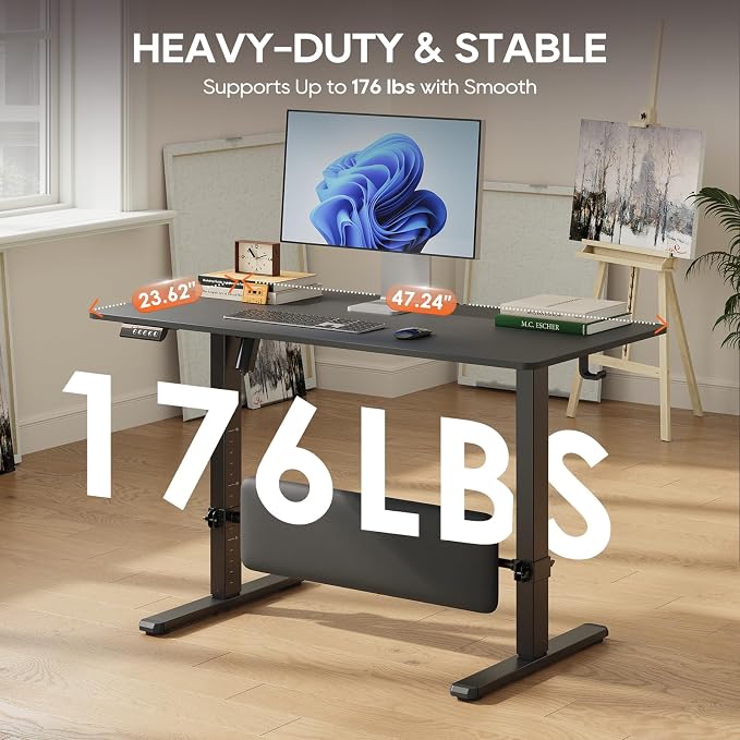 MALOL 47" x 24" Electric Standing Desk with Adjustable Footrest, Black | Height Adjustable Computer Home Office Gaming Desk with 3 Memory Presets & Child Lock, Adjustable Feet, Cable Management - Image 6