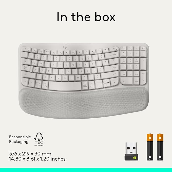 Logitech Wave Keys Wireless Ergonomic Keyboard with Cushioned Palm - Sand | Cushioned palm rest, comfortable natural typing, Easy-Switch, Logi Bolt receiver included, for Multi-OS, Windows/Mac - Image 10