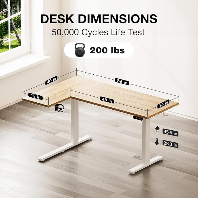 Muvai 59 Inch L Shaped Standing Desk Adjustable Height with Cable Management Tray,Gaming Electric Corner Standing Desk, Sit Stand Computer Table with Reversiable Splice Board,Light Rustic Brown - Image 3