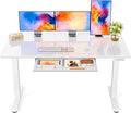 Marsail Glass Standing Desk with Drawer, 55 x 28 Inches Adjustable Desk, Home Office Desks with One-Piece Tempered Glass Top, Ergonomic Home Office Sit Stand Desk with 4 Preset Heights, White by Marsail