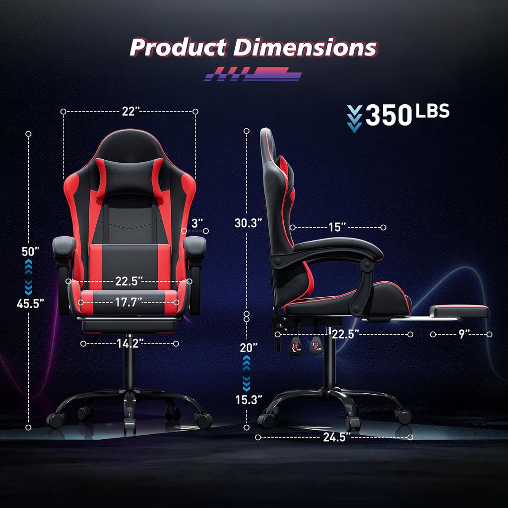 Magshion Video Gaming Computer Chair with Footrest, Red - Image 3
