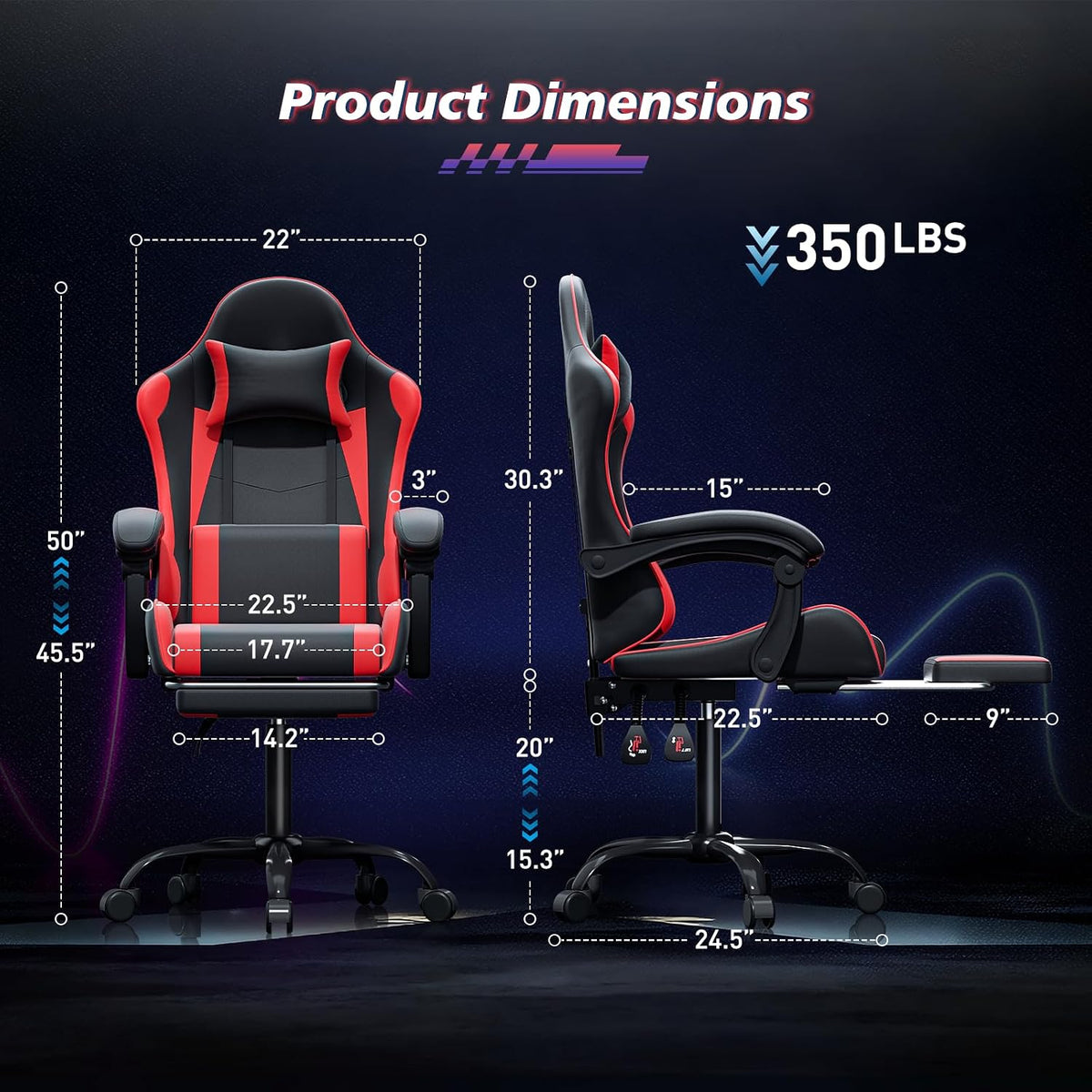 Magshion Video Gaming Computer Chair with Footrest, Red - Image 3