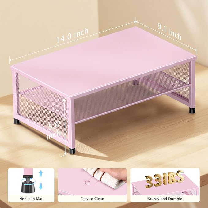 ECOLOVI 2-Tier Computer Monitor Stand Riser, Printer & Laptop Stand, Office Desk Accessories, Workspace Desk Organizer for Home Office Supplies, Pink - Image 7