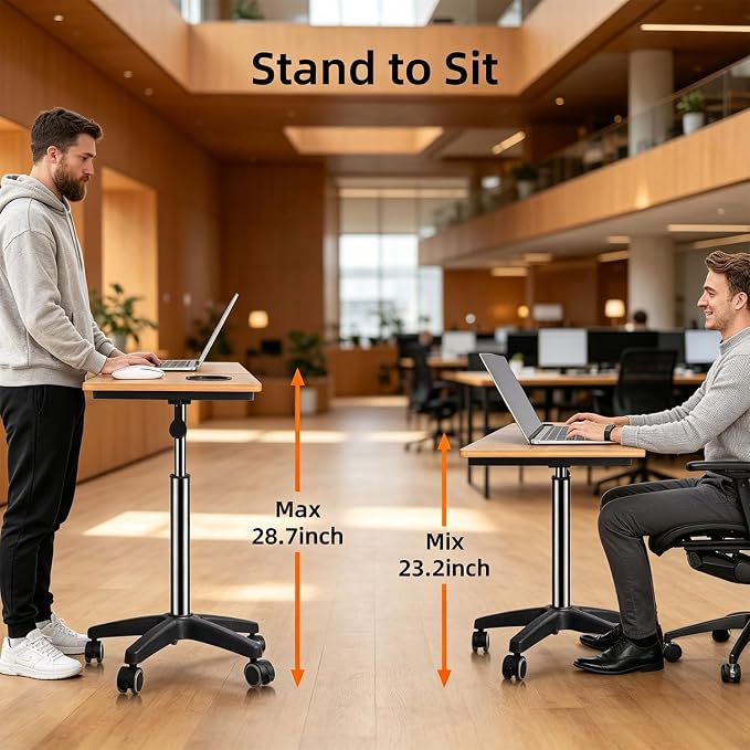 wishacc Large Rolling Desk Adjustable Height with Drawers, Mobile Standing Desk on Wheels, Portable Computer Workstation, White Sit to Stand Desk with Cup Holder & Storage for Home Office (Large) - Image 4