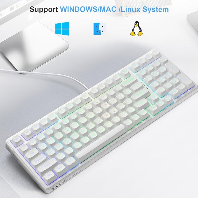HUO JI E-Yooso Creamy Mechanical Keyboard Wired, RGB Backlit, White | Hot Swappable, Pre-lubed Linear Switches, Gasket Structure, Sound Dampening Foam, 99 Keys Custom Gaming Keyboard for PC/Mac - Image 7