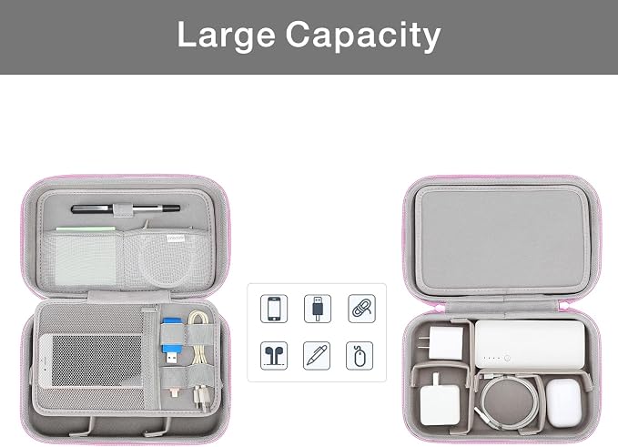 MOSISO Electronic Organizer Travel Case Compatible with MacBook Power Adapter, Compatible with Magic Mouse & Pencil, SD Card, USB Flash Disk with 4 Modular Insert & 2 Cable Tie & Snap Hook, Pink - Image 2
