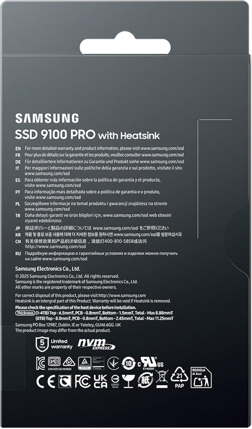 Samsung SSD 9100 PRO w/Heatsink 8TB, PCIe 5.0x4 M.2 2280, Up to 14,800MB/s - Image 4
