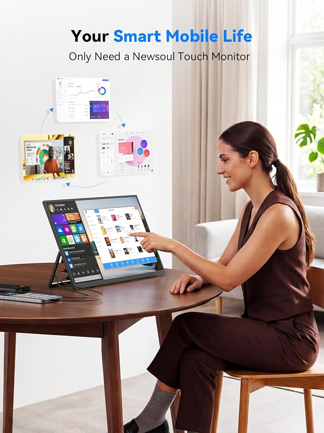 4K Portable Monitor Touchscreen 15.6'', 3840x2160 125% sRGB Laptop Monitor | UHD 10-Point Touch Ultra-Slim Travel Monitor with Kickstand, VESA, USB-C Mini HDMI Second Screen for Laptop, PC, Phone - Image 8