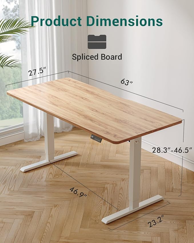 CubiCubi 63 x 28 Large Standing Desk, Height Adjustable Electric Computer Desk, 28" Deep Desktop, Sit Stand up Home Office Workstations with Preset Heights, Light Rustic - Image 3