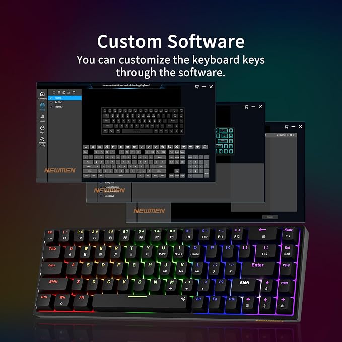 Newmen GM682 Wired Mechanical Keyboard,60% Percent Gaming Keyboard | Wired Mechanical Keyboard,60% Percent Gaming Keyboard,LED Backlit,Compact,USB C,Custom,Ergonomic,Mini,PC,Black,Red Switch - Image 5