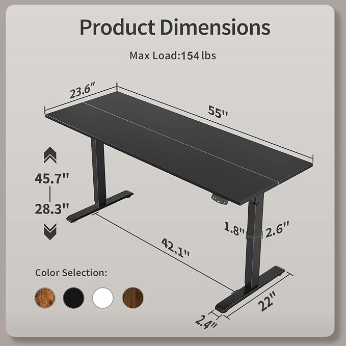 Agilestic 55 * 24 Inch Height Adjustable Electric Standing Desk, Black | Sit Stand Up Computer Desk, Memory Presets, Stable Steel Frame,154 lbs, Easy Assembly, Splice Board, Home Office, Studying - Image 3
