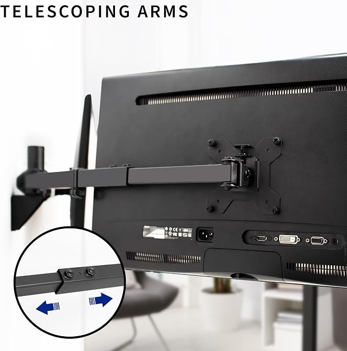 VIVO Premium Dual 21 to 32 inch LCD LED Monitor Wall Mount, Heavy Duty Telescoping Arms, Flush Wall Setup, Fits 2 Screens, Black, MOUNT-TS32B - Image 5
