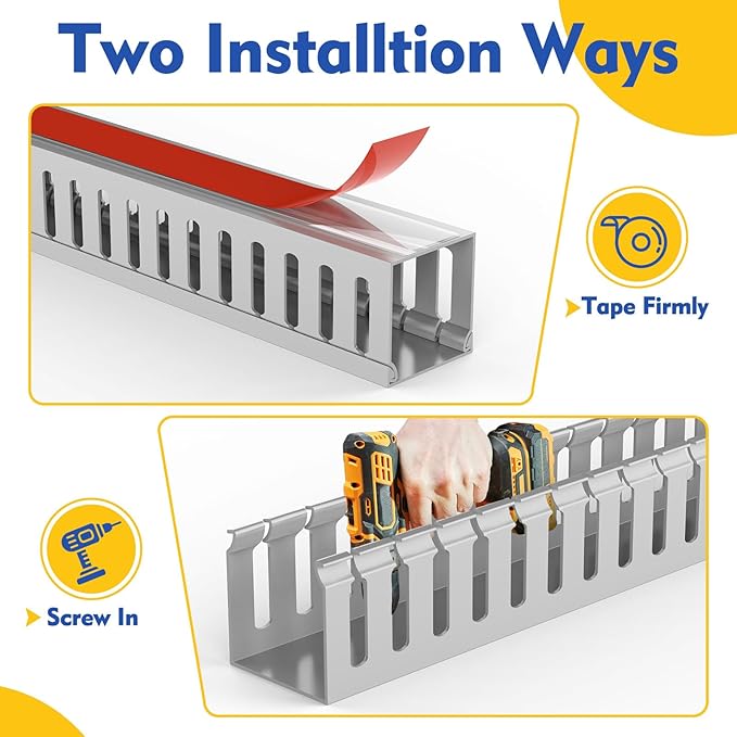 Open Slot Wiring Raceway Cable Duct,Cable Management Cord Track | 123" open slot cable raceway,Grey 1.57x1.57", 8 pcs desk wire channel to hide computer cables and cords - Image 4