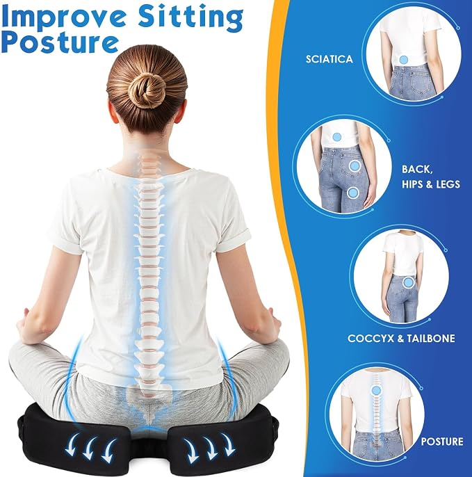 Seat Cushion for Office Chair, Car, Memory Foam, Black XX-Large | For Back, Coccyx, Sciatica, Tailbone Pain, Ergonomic Design, Non-Slip, Desk Wheelchair Use, Supportive Butt Pillow, For Man - Image 6