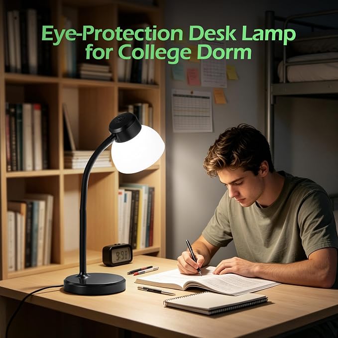 Desk Lamps for Home Office,Small LED Reading Lamp,5000K Eye-Care Desk Light | Desk Lamps for College Dorm, Kids Study Table, Bedroom , Flexible Gooseneck, Compact Small Table Lamp, Space-Saving Design - Image 4