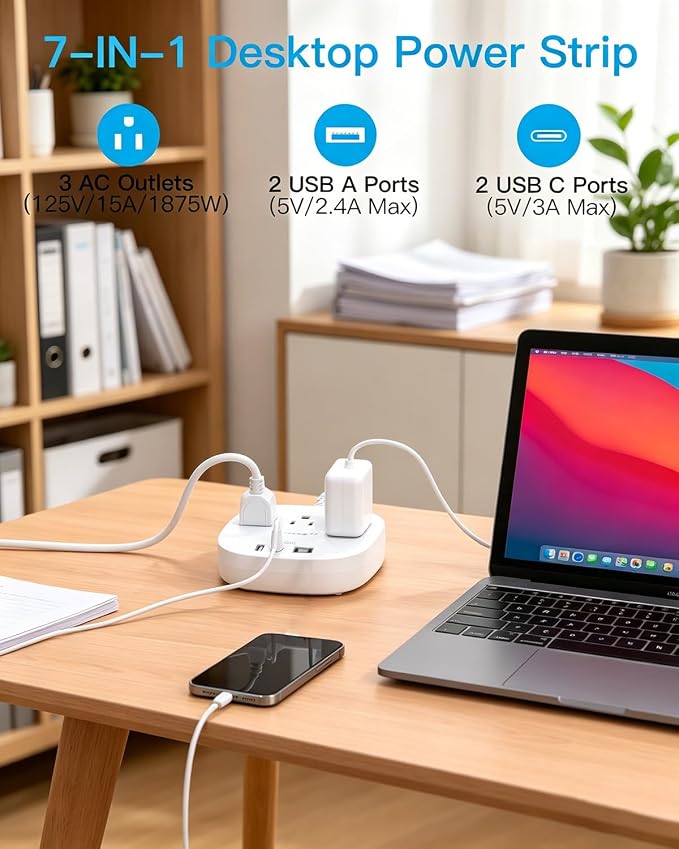 15 Ft Long Extension Cord, 22.5W/4.5A Cruise Ship Flat Plug Power Strip | 3 Outlets 4 USB Ports (2 USB C),Power Strip No Surge Protection for Cruise Ship, Home Office Dorm Room Travel Essentials - Image 2