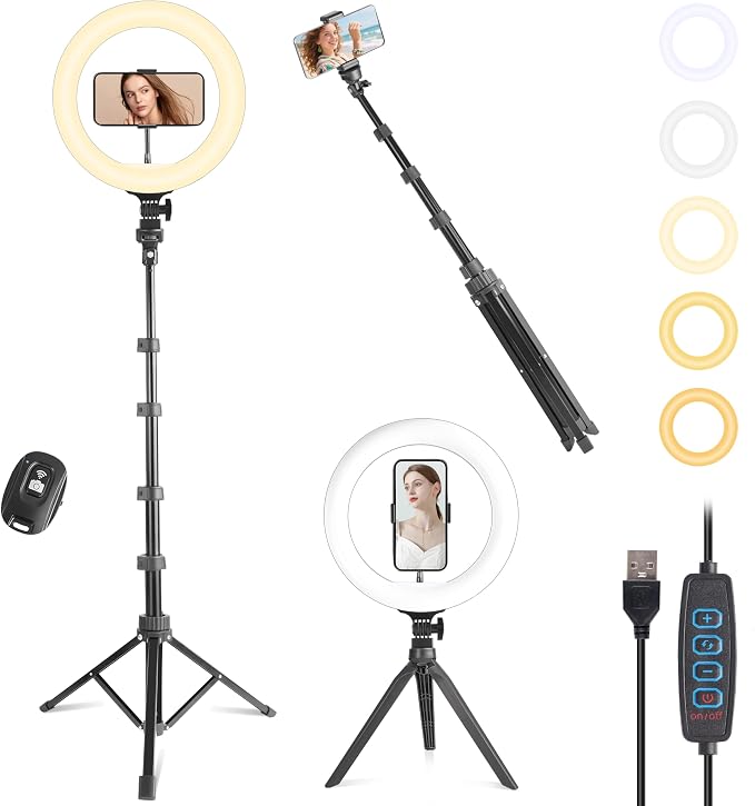 UEGOGO 10'' Ring Light with 72'' Tripod Stand, Dimmable LED Ringlight for Live Stream, Photography, Makeup, Video Recording by UEGOGO
