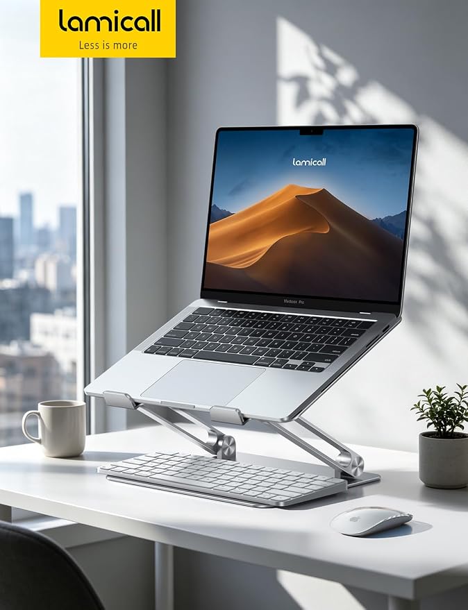 Lamicall Adjustable Laptop Stand for Desk for MacBook Air Pro HP 10-17.3'' | Aluminum Computer Notebook Holder, Portable Laptop Riser, Foldable Ergonomic Office Desk Accessories for Dell XPS Silver - Image 7