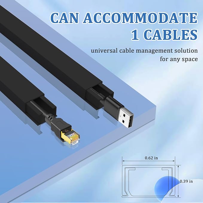 125" Small Cable Concealer for Single Cord, 8-Pack, Black | 125-inch single-cord cable concealer with 8 adhesive channels for neat wall cable management at home or the office. - Image 2