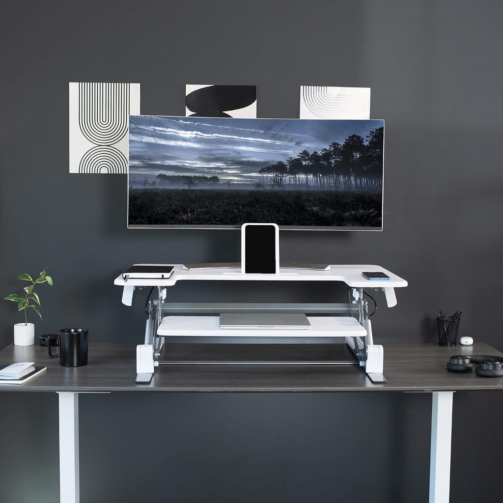 VIVO Dual Tier Standing Desk Converter, 36" White Top - Image 9